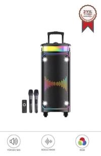 Torima DR-8816 Siyah Çift Mikrofonlu RGB Ledli Taşınabilir Bluetooth Hoparlör Parti Speaker - 1